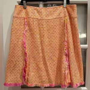 Rickie Freeman For Teri Jon Pink Tweed Tie Dye Ruffle A-Line Skirt Plus Size 16